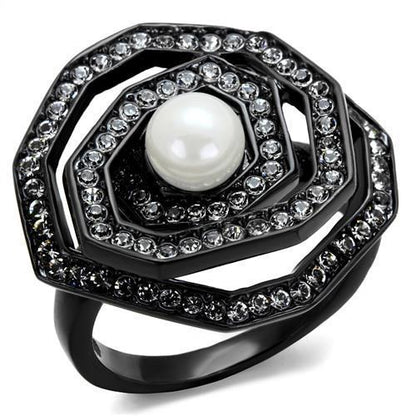 MATK1861 - IP Black(Ion Plating) Stainless Steel Ring with Synthetic Pearl in White