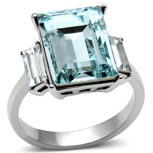 MATK1862 - High polished (no plating) Stainless Steel Ring with Top Grade Crystal  in Sea Blue
