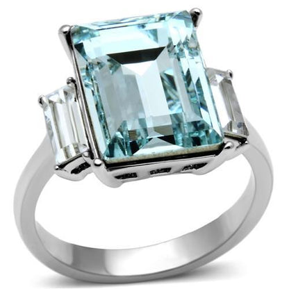 MATK1862 - High polished (no plating) Stainless Steel Ring with Top Grade Crystal  in Sea Blue