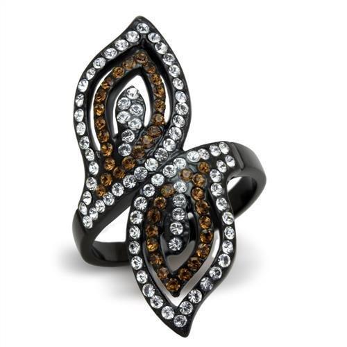 MATK1864 - IP Black(Ion Plating) Stainless Steel Ring with Top Grade Crystal  in Smoked Quartz