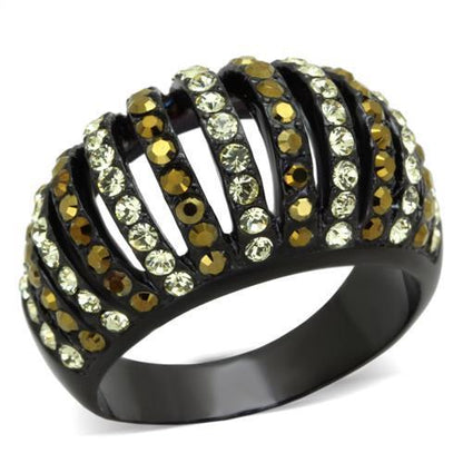 MATK1865 - IP Black(Ion Plating) Stainless Steel Ring with Top Grade Crystal  in Multi Color