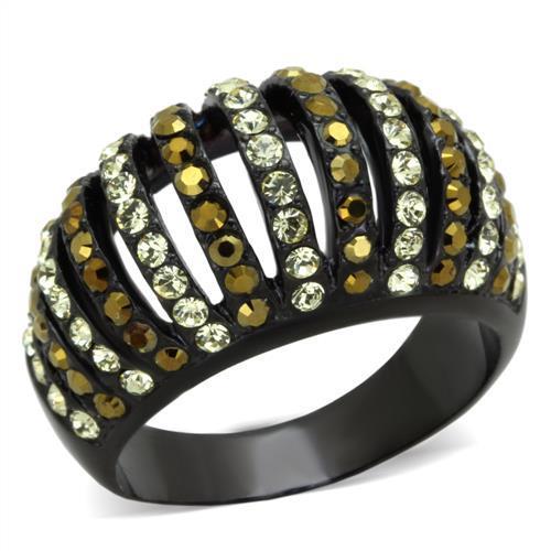 MATK1865 - IP Black(Ion Plating) Stainless Steel Ring with Top Grade Crystal  in Multi Color