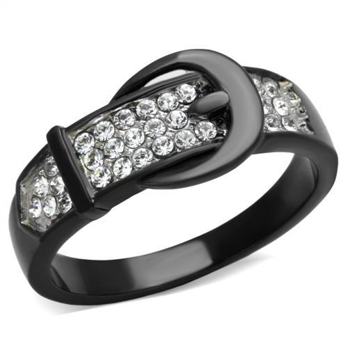 MATK1868 - Two-Tone IP Black (Ion Plating) Stainless Steel Ring with Top Grade Crystal  in Clear