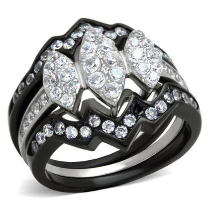 MATK1869 - Two-Tone IP Black (Ion Plating) Stainless Steel Ring with AAA Grade CZ  in Clear
