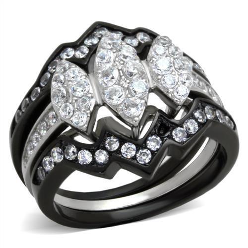MATK1869 - Two-Tone IP Black (Ion Plating) Stainless Steel Ring with AAA Grade CZ  in Clear