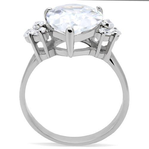 MATK186 - High polished (no plating) Stainless Steel Ring with AAA Grade CZ  in Clear