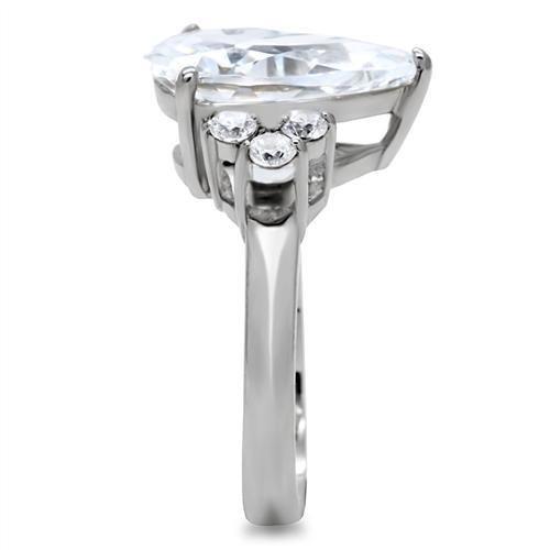 MATK186 - High polished (no plating) Stainless Steel Ring with AAA Grade CZ  in Clear