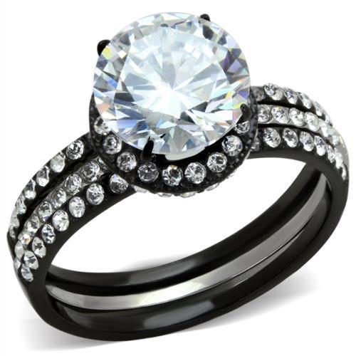 MATK1870 - Two-Tone IP Black (Ion Plating) Stainless Steel Ring with AAA Grade CZ  in Clear