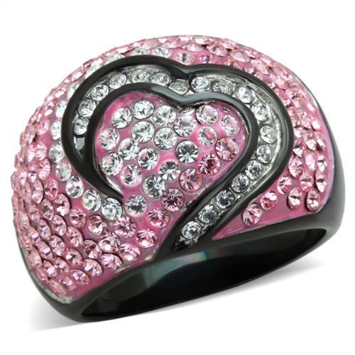 MATK1871 - Two-Tone IP Black (Ion Plating) Stainless Steel Ring with Top Grade Crystal  in Light Rose