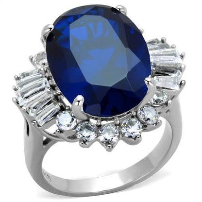 MATK1872 - High polished (no plating) Stainless Steel Ring with Synthetic Spinel in London Blue