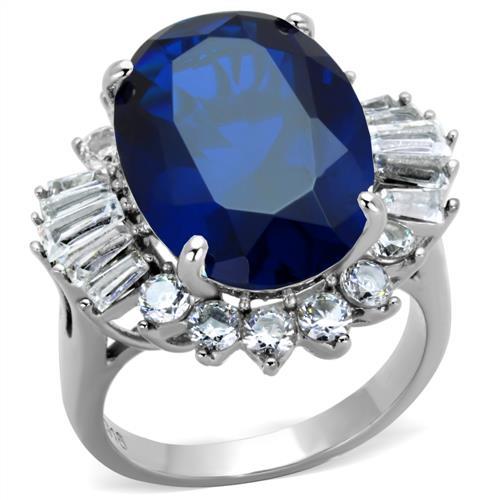 MATK1872 - High polished (no plating) Stainless Steel Ring with Synthetic Spinel in London Blue