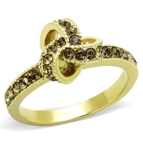 MATK1874 - IP Gold(Ion Plating) Stainless Steel Ring with Top Grade Crystal  in Smoked Quartz