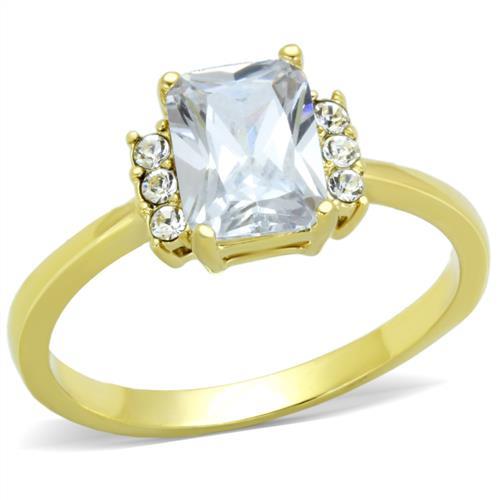 MATK1876 - IP Gold(Ion Plating) Stainless Steel Ring with AAA Grade CZ  in Clear
