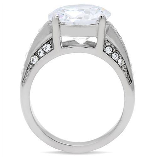 MATK187 - High polished (no plating) Stainless Steel Ring with AAA Grade CZ  in Clear