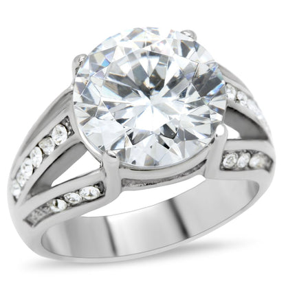 MATK187 - High polished (no plating) Stainless Steel Ring with AAA Grade CZ  in Clear