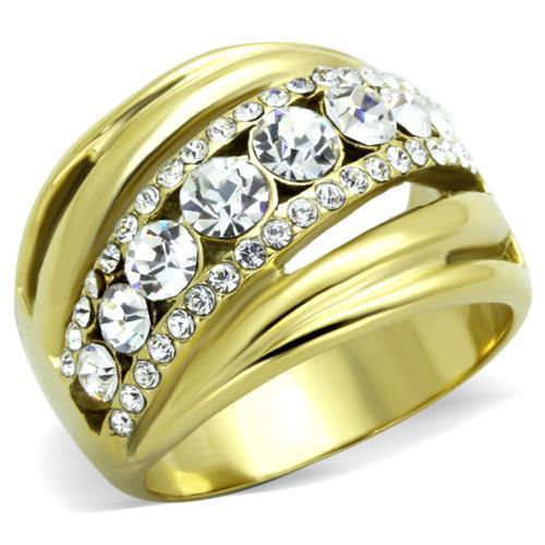 MATK1880 - IP Gold(Ion Plating) Stainless Steel Ring with Top Grade Crystal  in Clear