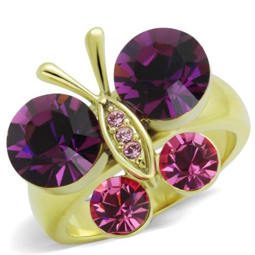 MATK1889 - IP Gold(Ion Plating) Stainless Steel Ring with Top Grade Crystal  in Amethyst