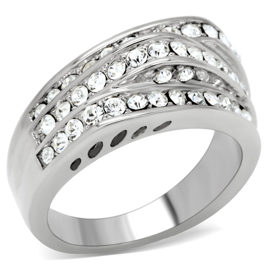 MATK188 - High polished (no plating) Stainless Steel Ring with Top Grade Crystal  in Clear