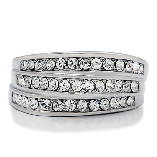 MATK188 - High polished (no plating) Stainless Steel Ring with Top Grade Crystal  in Clear