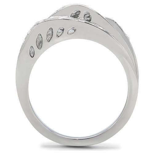 MATK188 - High polished (no plating) Stainless Steel Ring with Top Grade Crystal  in Clear