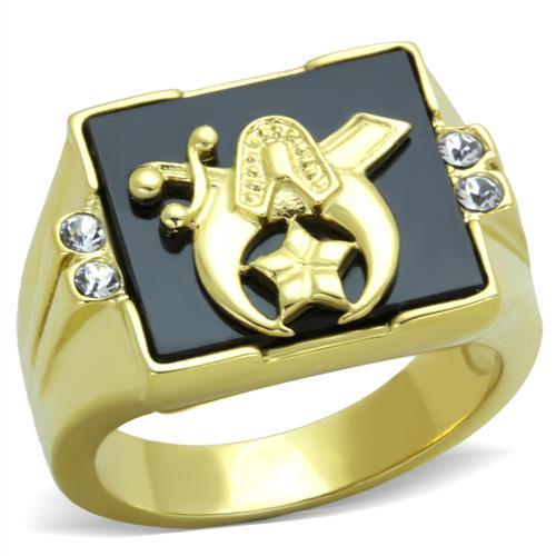 MATK1890 - IP Gold(Ion Plating) Stainless Steel Ring with Synthetic Onyx in Jet