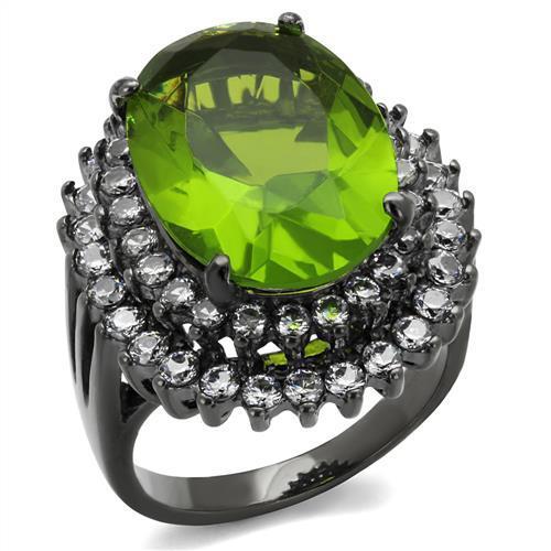 MATK1892LJ - IP Light Black  (IP Gun) Stainless Steel Ring with Synthetic Synthetic Glass in Peridot