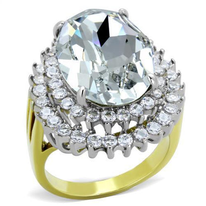 MATK1894 - Two-Tone IP Gold (Ion Plating) Stainless Steel Ring with Top Grade Crystal  in Clear
