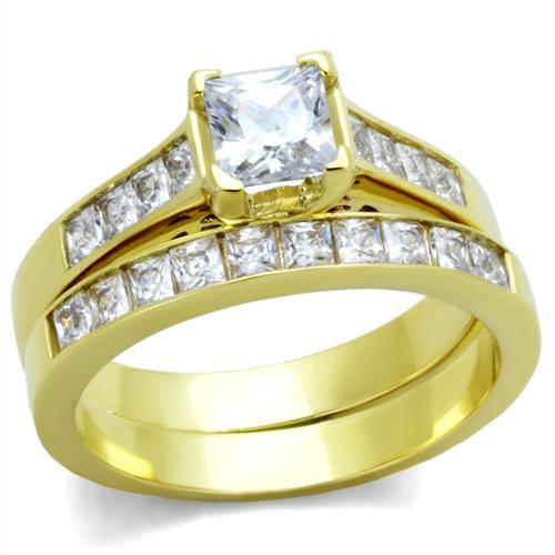 MATK1895 - IP Gold(Ion Plating) Stainless Steel Ring with AAA Grade CZ  in Clear