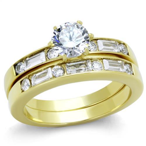 MATK1897 - IP Gold(Ion Plating) Stainless Steel Ring with AAA Grade CZ  in Clear