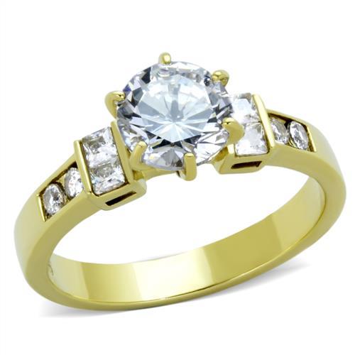 MATK1898 - IP Gold(Ion Plating) Stainless Steel Ring with AAA Grade CZ  in Clear