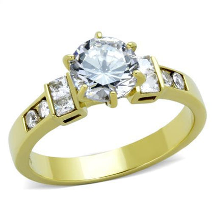 MATK1898 - IP Gold(Ion Plating) Stainless Steel Ring with AAA Grade CZ  in Clear