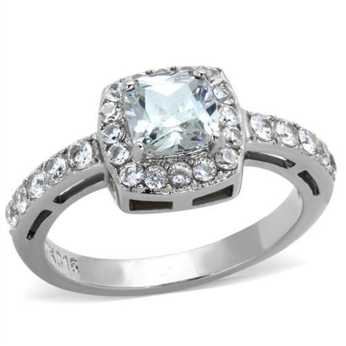 MATK1899N - High-Polished Stainless Steel Ring with AAA Grade CZ  in Clear