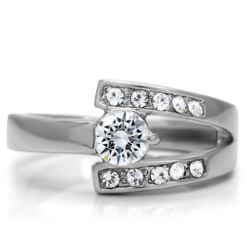 MATK189 - High polished (no plating) Stainless Steel Ring with AAA Grade CZ  in Clear