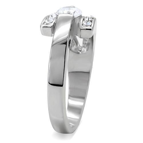 MATK189 - High polished (no plating) Stainless Steel Ring with AAA Grade CZ  in Clear