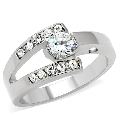 MATK189 - High polished (no plating) Stainless Steel Ring with AAA Grade CZ  in Clear