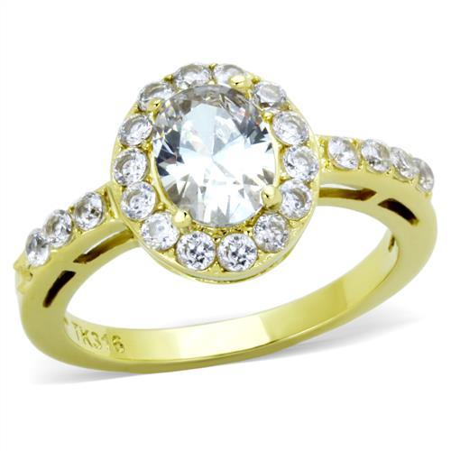 MATK1901 - IP Gold(Ion Plating) Stainless Steel Ring with AAA Grade CZ  in Clear