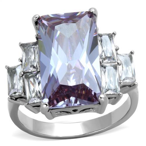 MATK1904 - High polished (no plating) Stainless Steel Ring with AAA Grade CZ  in Light Amethyst