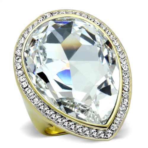 MATK1905 - Two-Tone IP Gold (Ion Plating) Stainless Steel Ring with Top Grade Crystal  in Clear