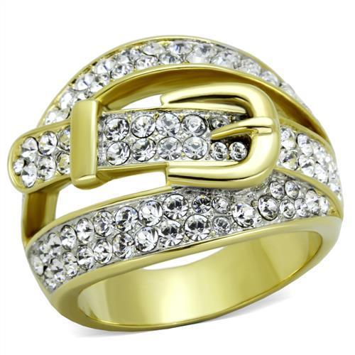 MATK1906 - Two-Tone IP Gold (Ion Plating) Stainless Steel Ring with Top Grade Crystal  in Clear