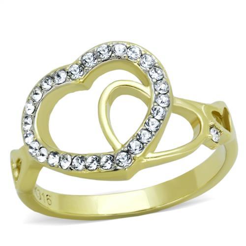 MATK1908 - Two-Tone IP Gold (Ion Plating) Stainless Steel Ring with Top Grade Crystal  in Clear