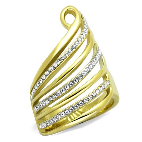 MATK1909 - Two-Tone IP Gold (Ion Plating) Stainless Steel Ring with Top Grade Crystal  in Clear