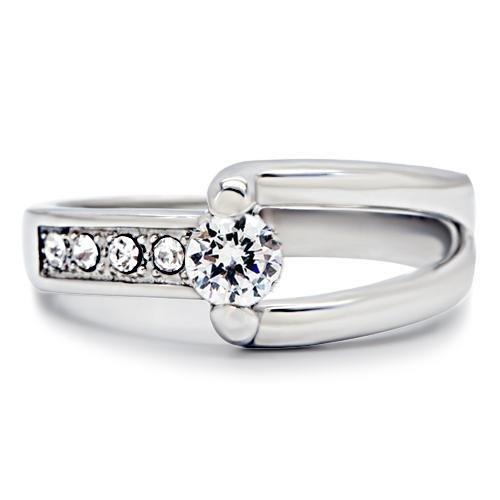 MATK190 - High polished (no plating) Stainless Steel Ring with AAA Grade CZ  in Clear