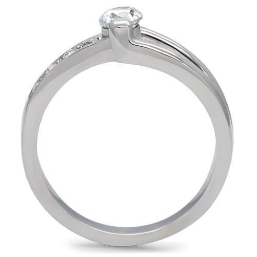 MATK190 - High polished (no plating) Stainless Steel Ring with AAA Grade CZ  in Clear