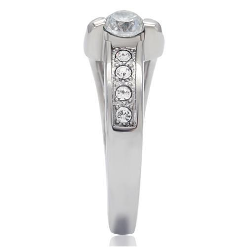 MATK190 - High polished (no plating) Stainless Steel Ring with AAA Grade CZ  in Clear
