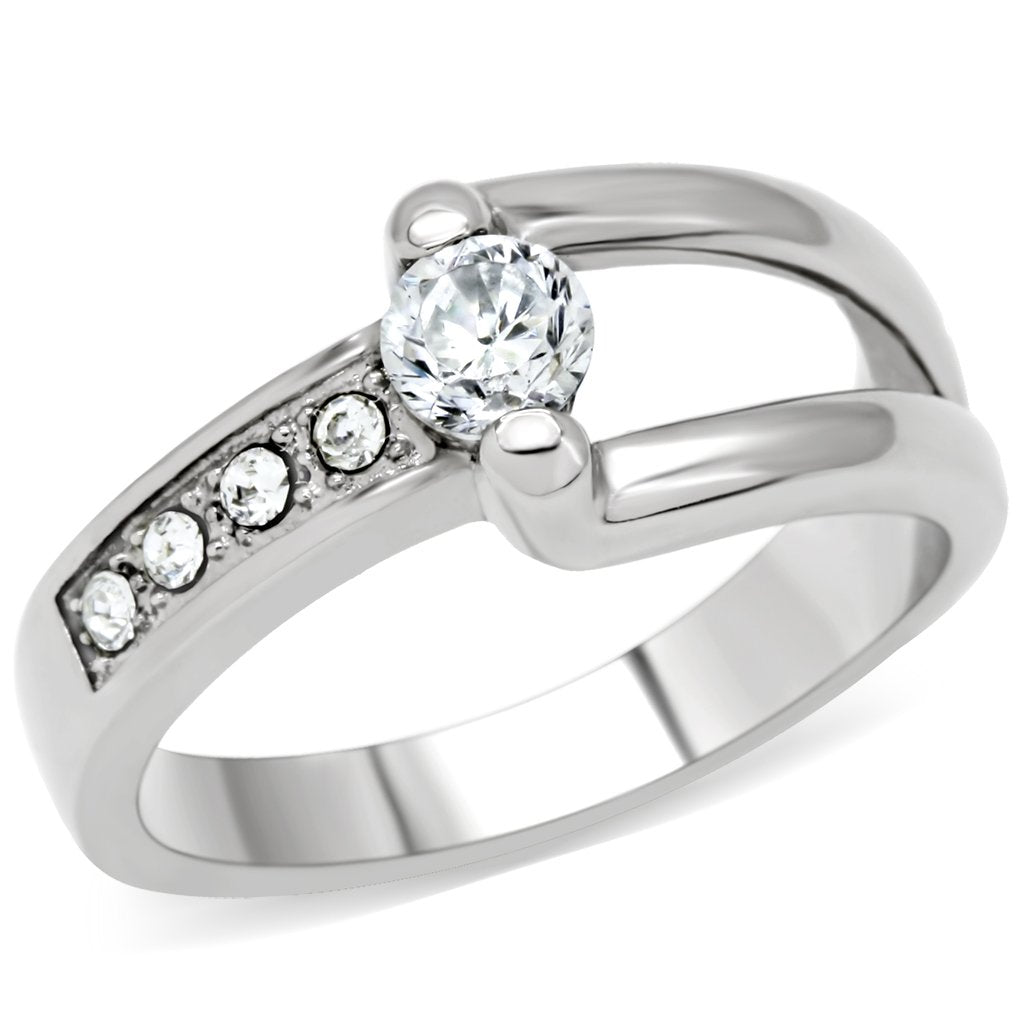 MATK190 - High polished (no plating) Stainless Steel Ring with AAA Grade CZ  in Clear