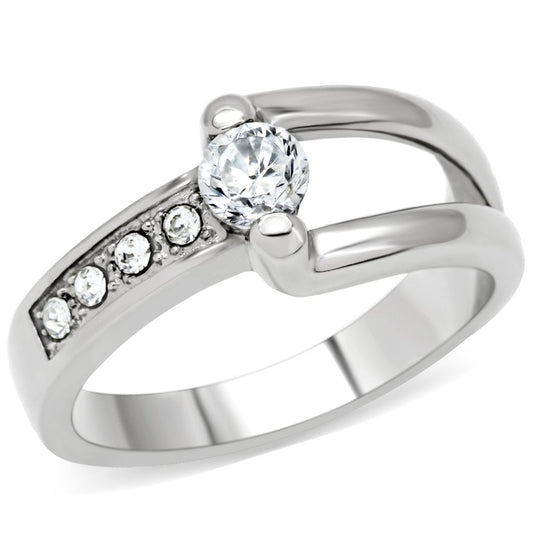 MATK190 - High polished (no plating) Stainless Steel Ring with AAA Grade CZ  in Clear