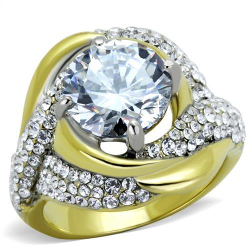 MATK1910 - Two-Tone IP Gold (Ion Plating) Stainless Steel Ring with AAA Grade CZ  in Clear