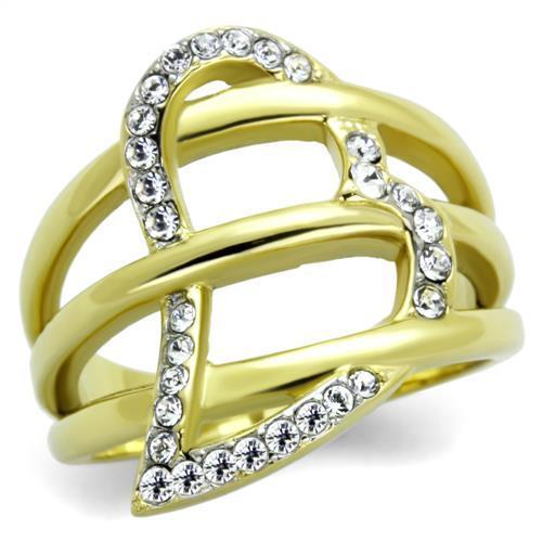 MATK1913 - Two-Tone IP Gold (Ion Plating) Stainless Steel Ring with Top Grade Crystal  in Clear