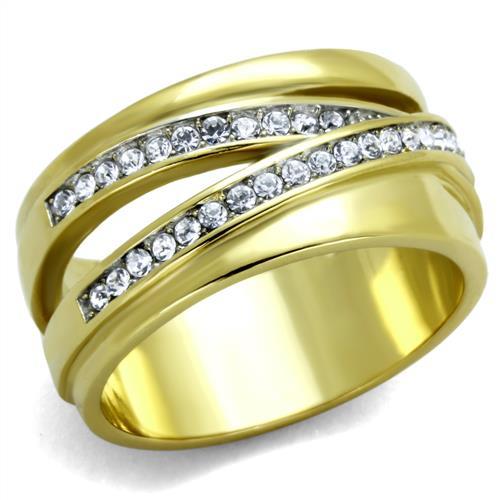 MATK1914 - Two-Tone IP Gold (Ion Plating) Stainless Steel Ring with Top Grade Crystal  in Clear