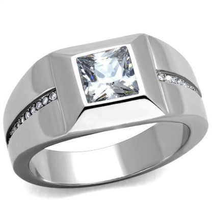 MATK1916 - High polished (no plating) Stainless Steel Ring with AAA Grade CZ  in Clear